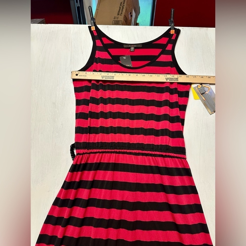 Fever Pink Ginger & Black Striped Maxi Dress Size Small Sleeveless Stretch NWT - Picture 5 of 10